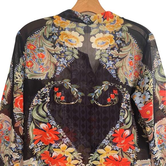 Cabi Blouse Size Small Amour Floral Heart Navy Blue Button Up Shirt Romantic - Picture 6 of 9